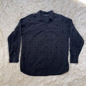 Sean John button down shirt velour print gorgeous buttons cotton black XXXL